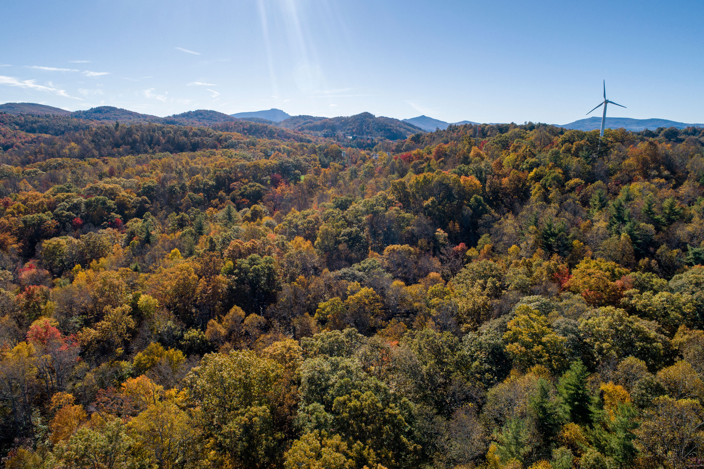 wind turbine with fall colors on appstate campus