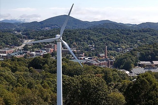 Broyhill Wind Turbine overlooking campus and Boone